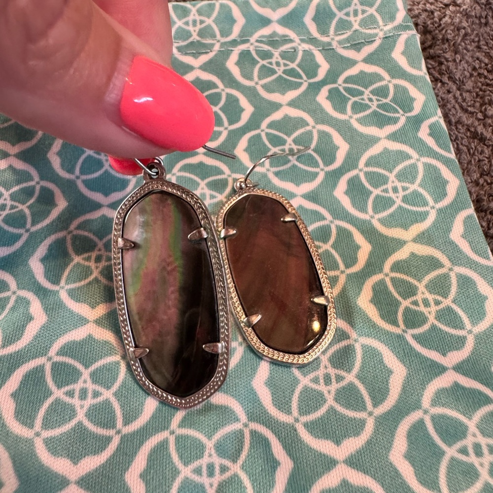 Kendra Scott Iridescent Black-Green Oval Drop Earrings